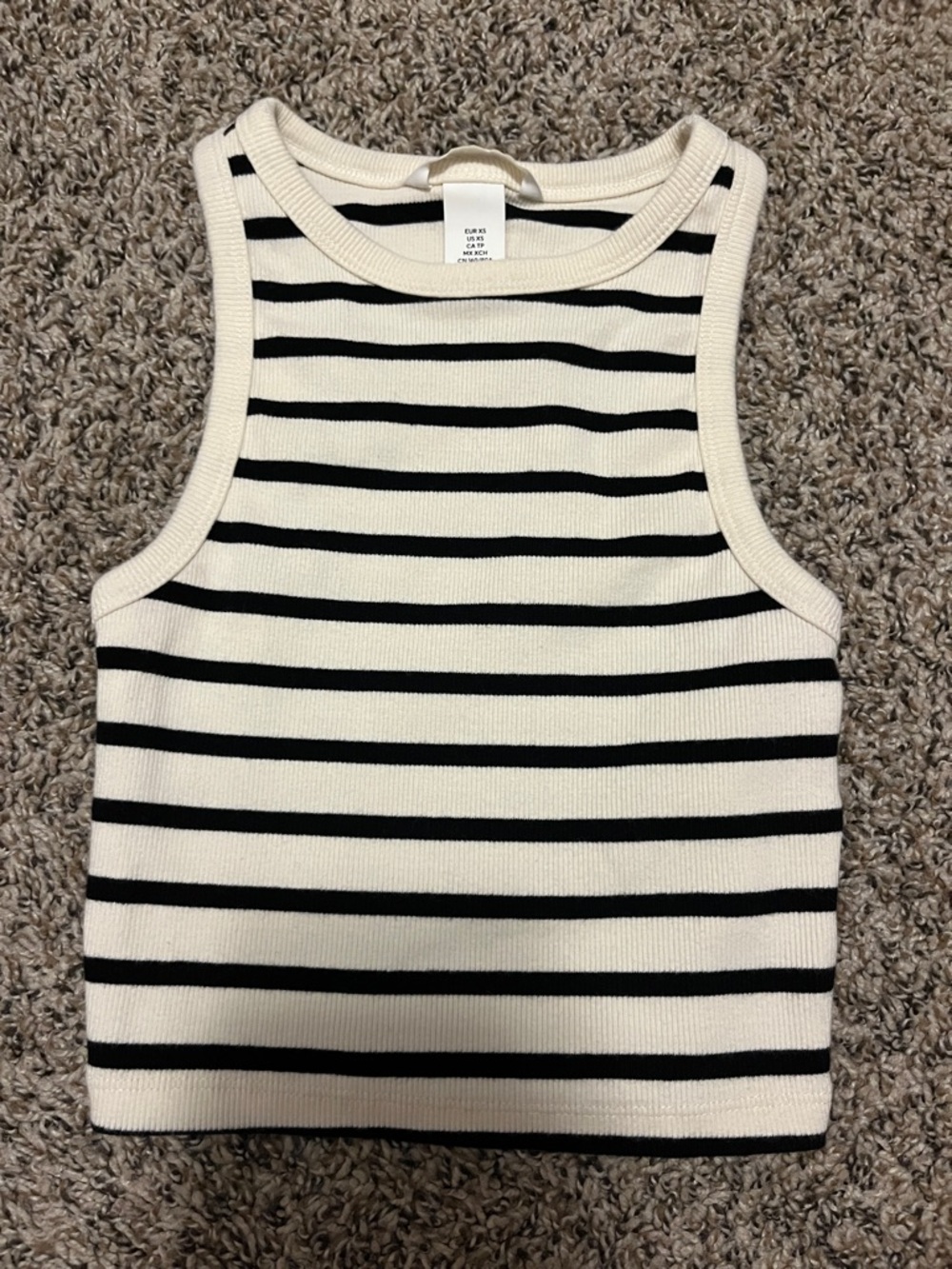 H&M Cream Ribbed Tank with Black Stripes